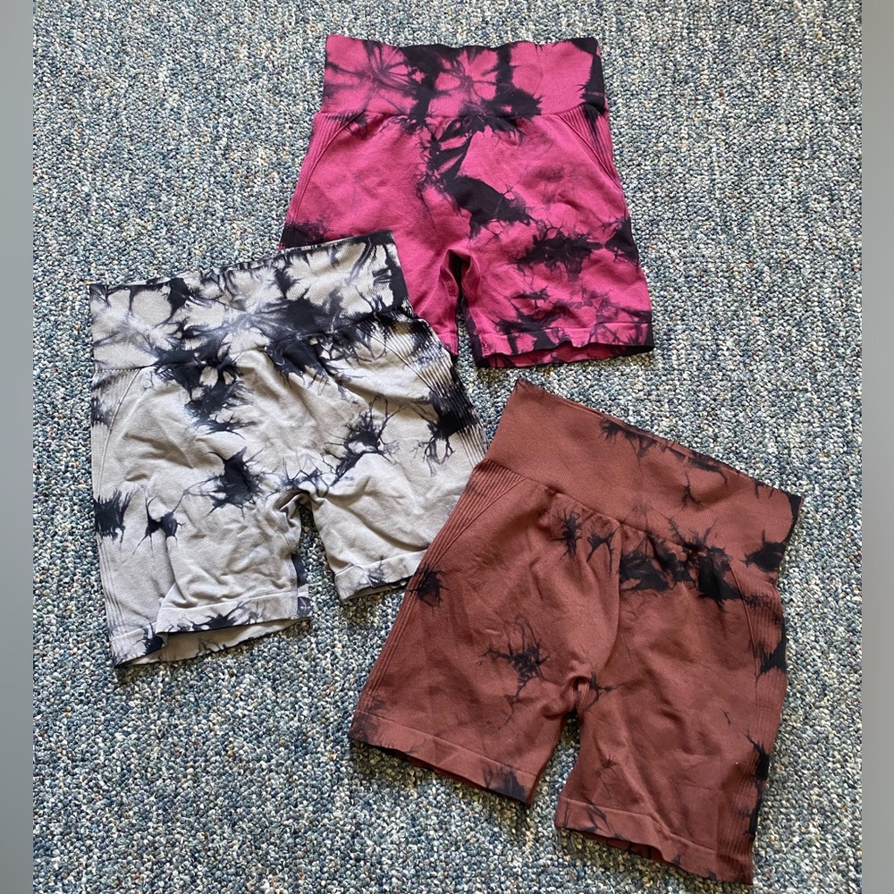 Medium Lot of 3 tie-dye workout shorts // butt synching tiktok shop shorts